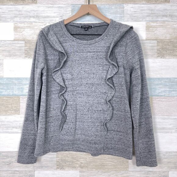 J Crew Mercantile Ruffle Sweatshirt Sweater Gray Round Neck Casual Womens Small - Picture 1 of 7